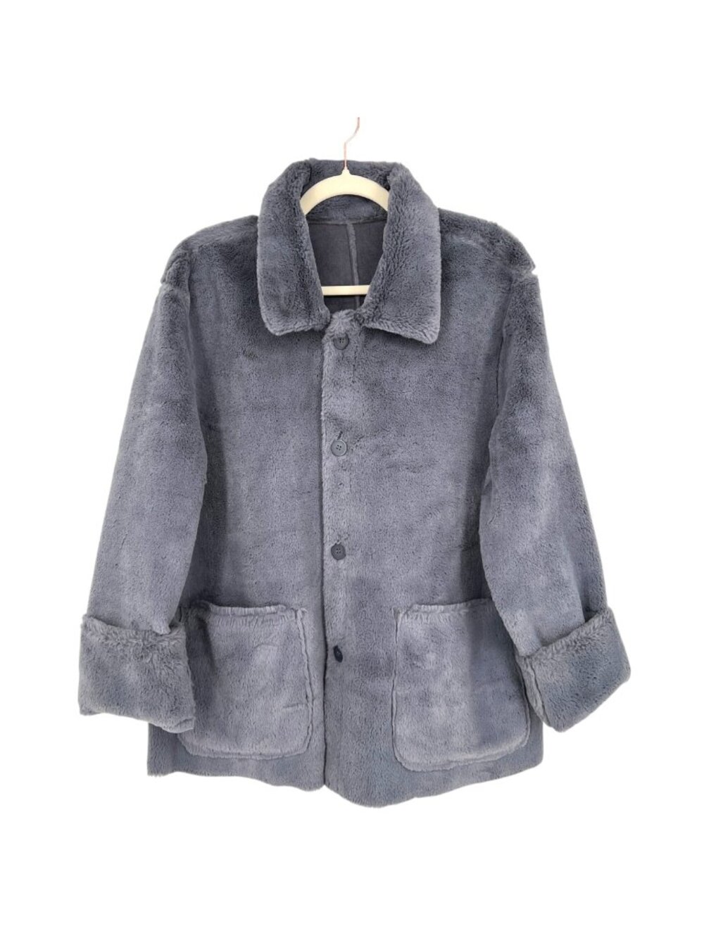 Brandon Thomas Faux Fur Reversible Jacket Gray Size XL Cozy Minimalist Luxury